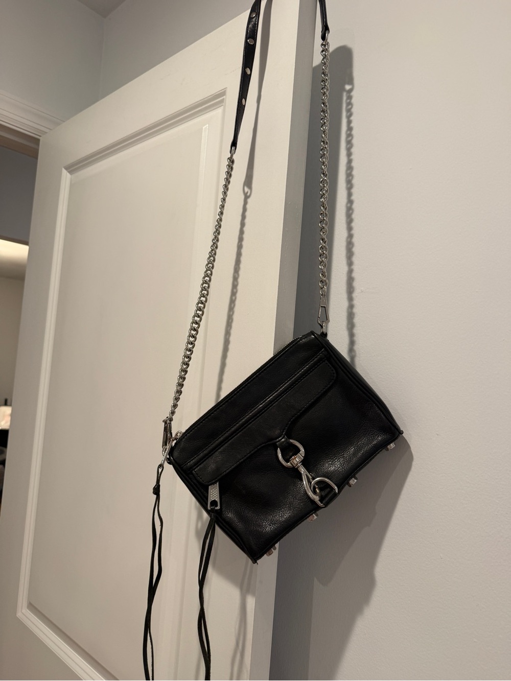 Rebecca Minkoff Black Leather Crossbody with Silver Chain Hardware